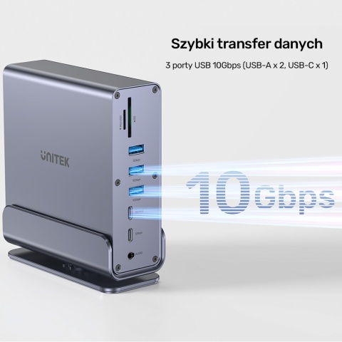 Unitek Stacja dokująca D1135 DisplayLink 3x4K USB-C 100W wydajna kompaktowa