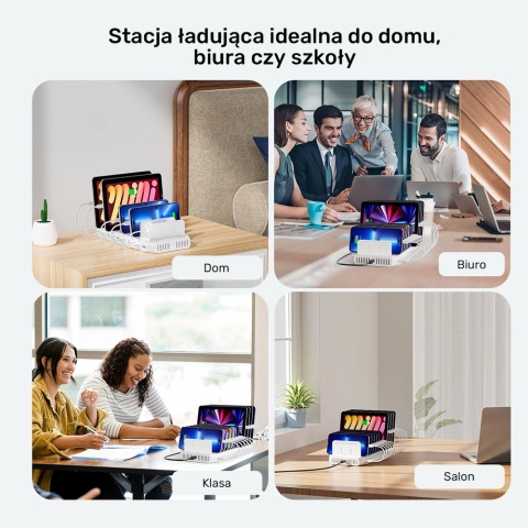 Unitek Stacja ładująca 10xUSB 2.4A 60W biała szybka organizacja