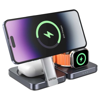 Unitek Stacja ładująca P1300AGY01 Qi2 3w1 składana MagSafe 15W szara