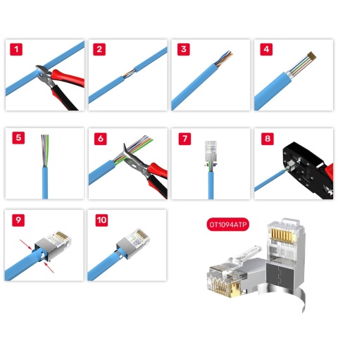 Unitek Wtyk modularny Pass Through RJ45 Cat 7 50szt łatwy montaż