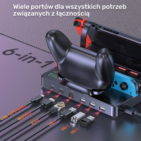 Unitek stacja ładująca Switch Gaming Dock 4K HDMI USB-C czytnik kart