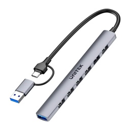 Unitek uHUB S7 Hub 7w1 USB A USB C 5Gbps kompaktowy szary