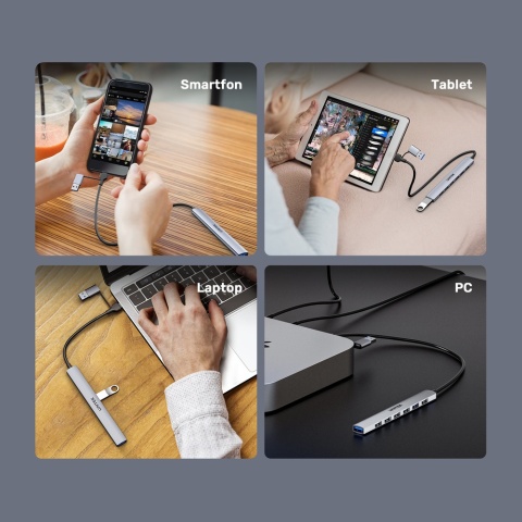 Unitek uHUB S7 Hub 7w1 USB A USB C 5Gbps kompaktowy szary