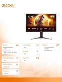 Monitor AOC 24G4HA 24 cali FHD Fast IPS 200Hz gaming Pivot głośniki HDMI DP
