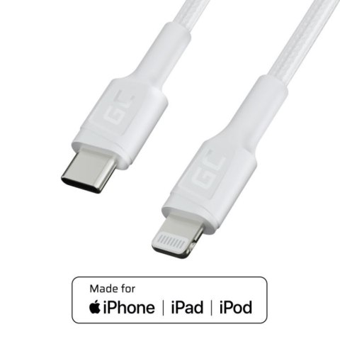 Kabel Green Cell PowerStream USB-C do Lightning 1m MFi biały wytrzymały