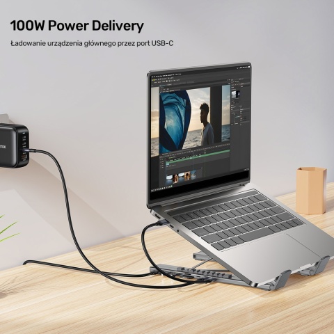 Unitek D1137A Podstawka pod laptopa regulowana składana z hubem HDMI PD 4K
