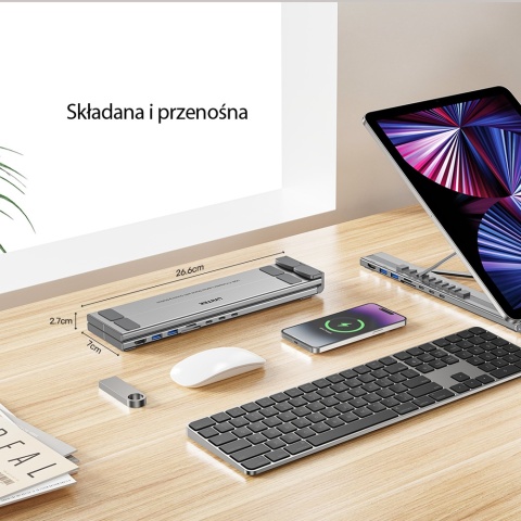 Unitek D1137A Podstawka pod laptopa regulowana składana z hubem HDMI PD 4K