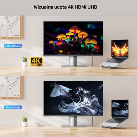 Unitek D1137A Podstawka pod laptopa regulowana składana z hubem HDMI PD 4K