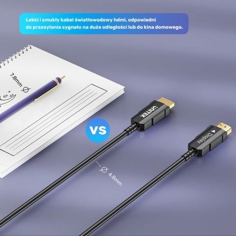 Unitek Kabel optyczny HDMI 2.0 AOC 12 m 4K 60Hz UltraHD lekki Dolby Atmos