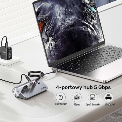 Unitek UHub Q4 Hub USB C USB A 4 porty 5Gbps kompaktowy aluminiowy lekki