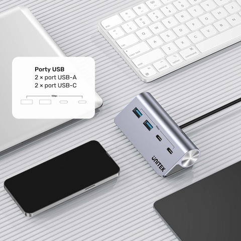 Unitek UHub Q4 Hub USB C USB A 4 porty 5Gbps kompaktowy aluminiowy lekki