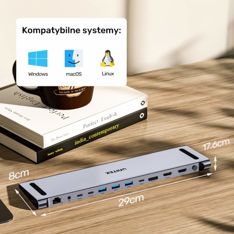 Unitek UHub15+ Stacja dokująca KVM 3x 4K USB-C HDMI 100W