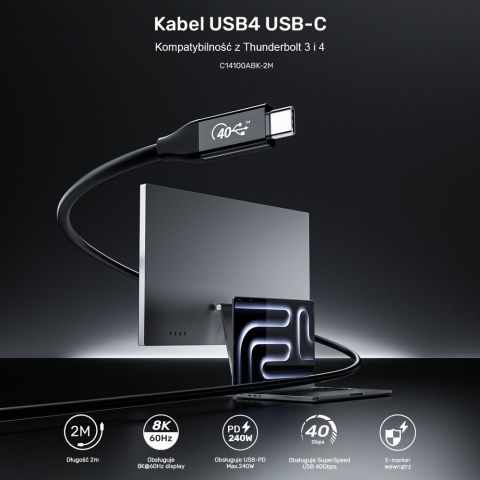 Unitek przewód USB-C 4.0 PD 100W 40 Gbps 8K 2 m