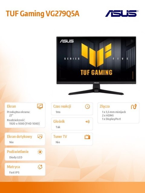 Monitor Asus TUF Gaming VG279Q5A 27 FHD 200Hz 0.3ms IPS FreeSync G SYNC LED