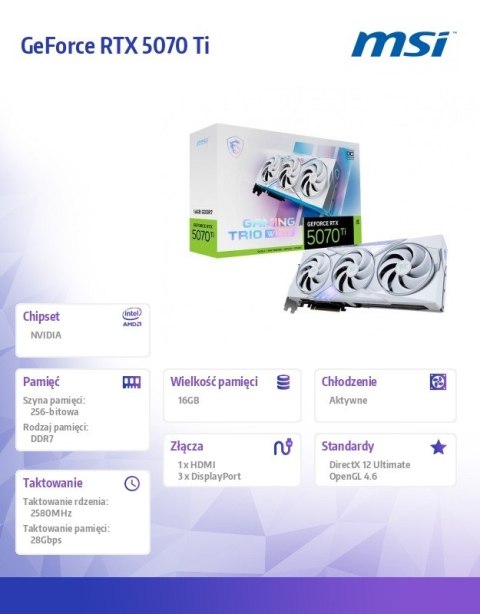 MSI Karta graficzna GeForce RTX 5070 Ti 16G GAMING OC WHITE
