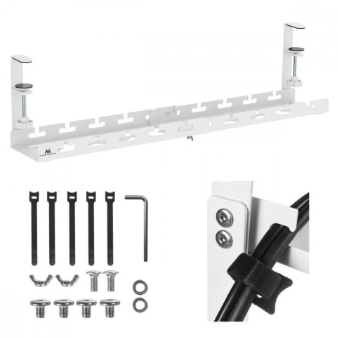 Organizer kabli Maclean MC-103W podbiurkowy biały bez wiercenia regulowany