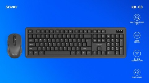 Zestaw bezprzewodowy Savio KB-03 klawiatura i mysz do biura