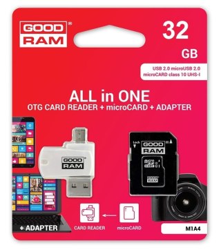 GOODRAM microSDHC 32GB CL10 karta pamięci z adapterem i czytnikiem