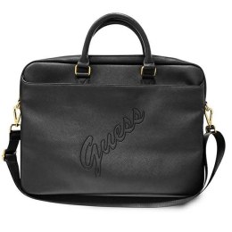 Torba na laptopa Guess Saffiano Script 16 cali czarna elegancka wytrzymała