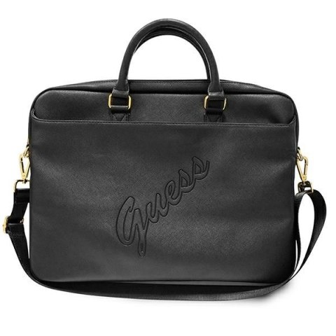 Torba na laptopa Guess Saffiano Script 16 cali czarna elegancka wytrzymała