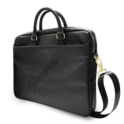 Torba na laptopa Guess Saffiano Script 16 cali czarna elegancka wytrzymała