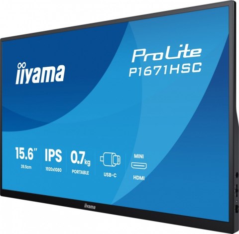 Monitor iiyama ProLite P1671HSC-B1 15.6 FHD IPS przenośny USB-C HDMI lekki