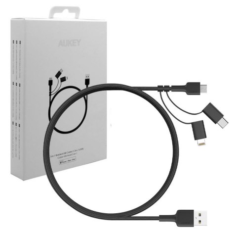 AUKEY CB-BAL5 3w1 kabel micro USB | USB-C | Lightning | 1.2m nylonowy oplot czarny