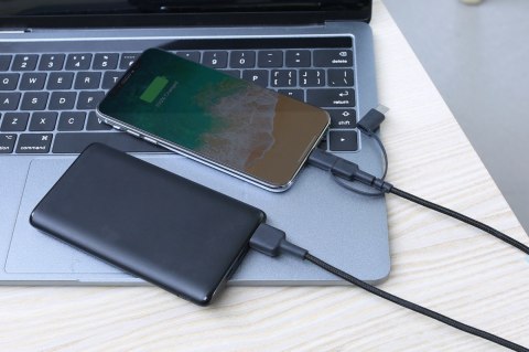 AUKEY CB-BAL5 3w1 kabel micro USB | USB-C | Lightning | 1.2m nylonowy oplot czarny