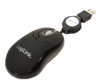 Mysz LogiLink ID0016 mini USB przewodowa optyczna czarna z kablem zwijanym