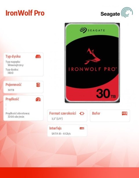 Seagate Dysk IronWolf Pro 30TB 3,5 cala ST30000NT011