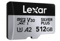 Lexar Karta pamięci microSD 512GB C10 A2 U3 V30 205/150MB/s Silver Plus