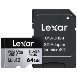Lexar Karta pamięci microSD 64GB C10 A2 U3 V30 205/100MB/s Silver Plus