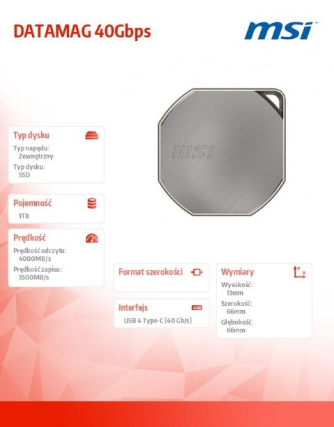 MSI Dysk zewnętrzny SSD DATAMAG 40Gbps 1TB