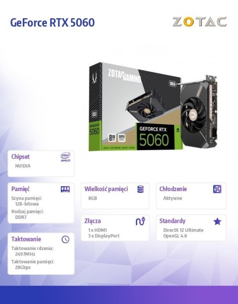 ZOTAC Karta graficzna GeForce RTX 5060 SOLO 8GB GDDR7 128bit 3DP/HDMI