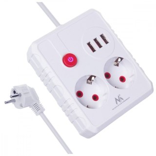 Listwa zasilająca Maclean MCE387 2 gniazda 3x USB 2500W 1.5 m biała lekka