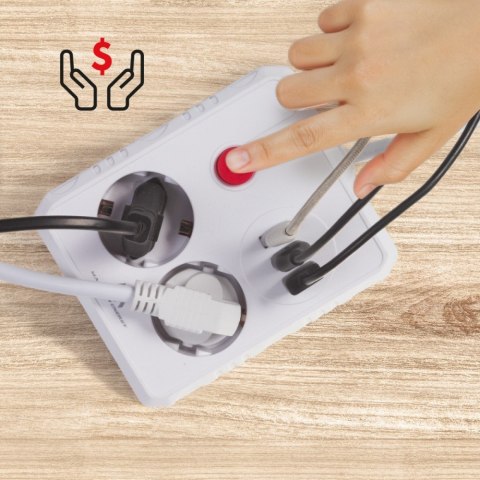 Maclean Listwa zasilająca 2 gniazda MCE387 W 3xUSB, 110-240V AC 50/60Hz, 2.1A max 2500W, 1.5m, biała