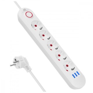 Listwa zasilająca Maclean MCE395 W 5 gniazd 3x USB 2500W biała praktyczna