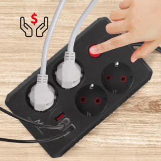Listwa zasilająca Maclean MCE392 B 4 gniazda 3x USB 2500 W czarna biurkowa
