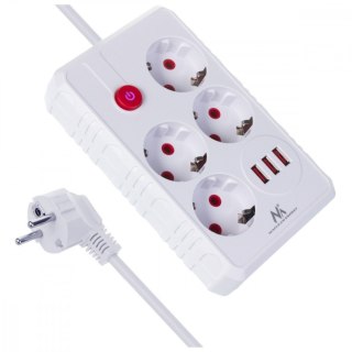 Listwa zasilająca Maclean MCE392 4 gniazda 3x USB 1.5 m 2500 W biała lekka