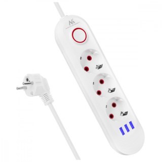Listwa zasilająca Maclean MCE394 W 3 gniazda 3x USB z wyłącznikiem biała