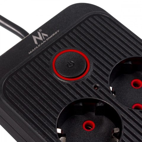 Maclean Listwa zasilająca MCE391 B 6 gniazd 4xUSB-A 1xUSB-C, 110-240V AC 50/60Hz, 2.1A max 2500W, czarna