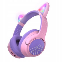 Słuchawki nauszne PowerLocus Bobo Cat bezprzewodowe fiolet LED dla dzieci