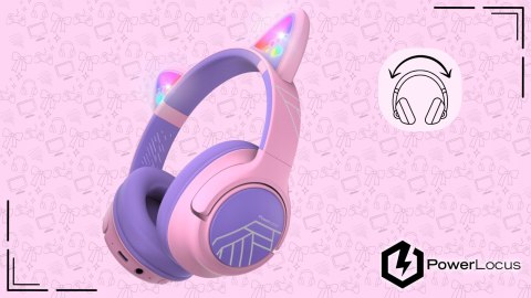 Słuchawki nauszne PowerLocus Bobo Cat bezprzewodowe fiolet LED dla dzieci