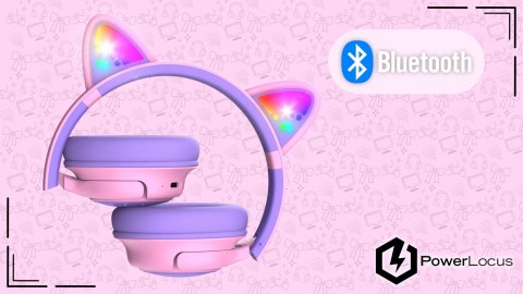 Słuchawki nauszne PowerLocus Bobo Cat bezprzewodowe fiolet LED dla dzieci