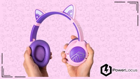 Słuchawki nauszne PowerLocus Bobo Cat bezprzewodowe fiolet LED dla dzieci