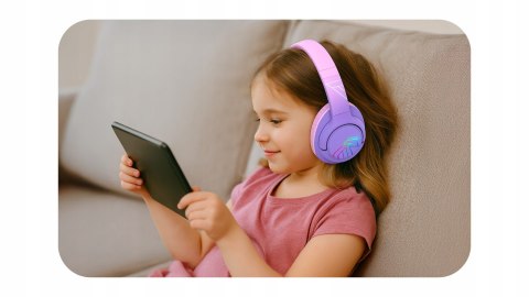 Słuchawki nauszne PowerLocus Bobo Cat bezprzewodowe fioletowe dla dzieci