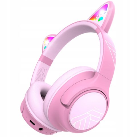 Słuchawki nauszne PowerLocus Bobo Cat bezprzewodowe różowe LED dla dzieci