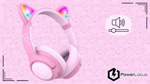 Słuchawki nauszne PowerLocus Bobo Cat bezprzewodowe różowe LED dla dzieci