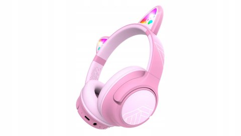 Słuchawki nauszne PowerLocus Bobo Cat bezprzewodowe różowe LED dla dzieci