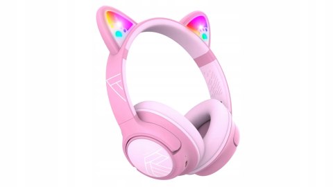 Słuchawki nauszne PowerLocus Bobo Cat bezprzewodowe różowe LED dla dzieci